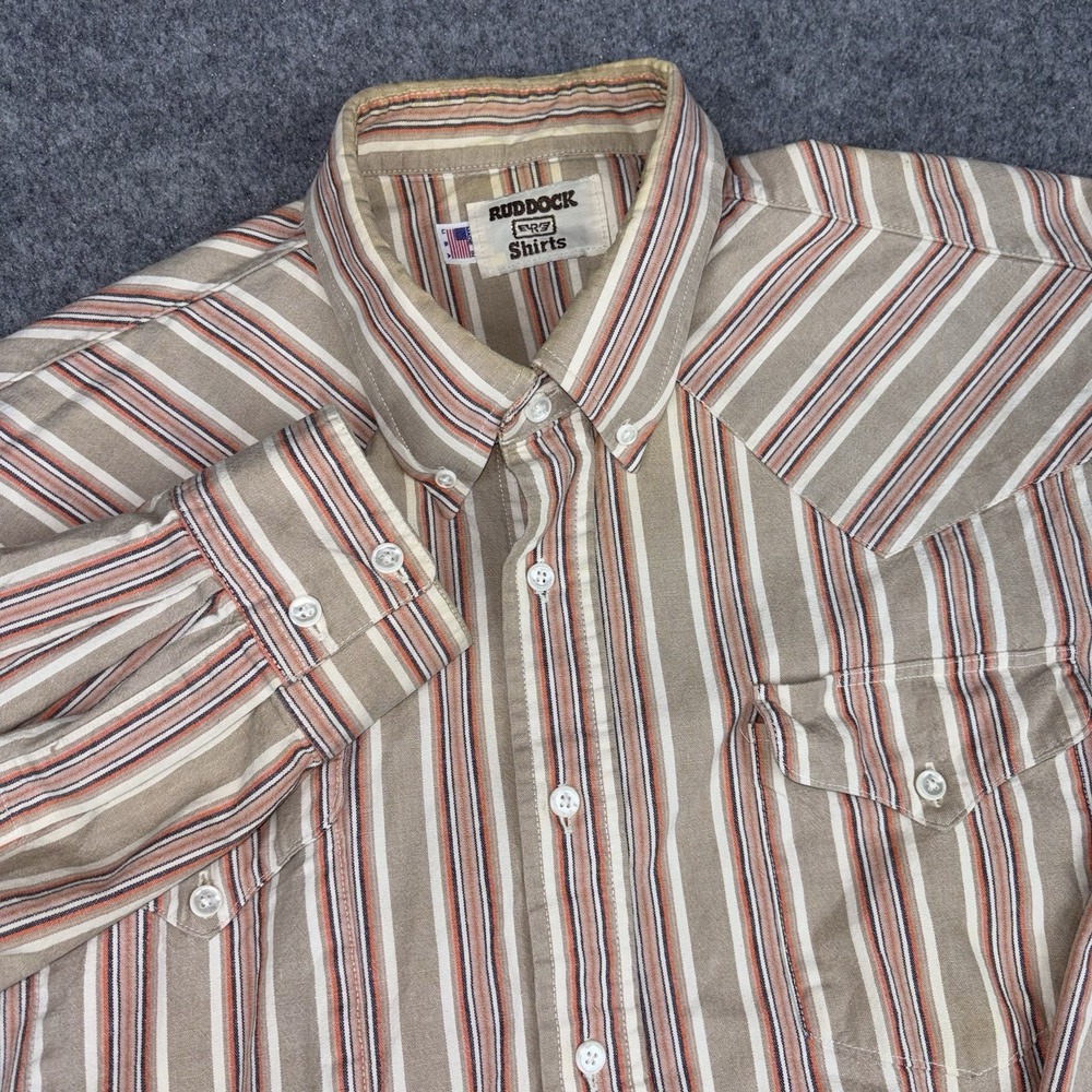 Vintage Ruddock Western Shirt Mens Xl Tan Striped Button Down Made In USA 90s